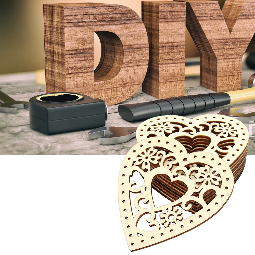10 шт. деревянные украшения в форме сердца DIY ремесла украшение дома Скрапбукинг деревянные ломтики с отверстиями аксессуары ручной работы