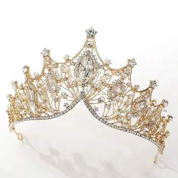 

FORSEVEN Handmade Rhinestone Crystal Tiara Gold Color Wedding Crown for Women Headband Bride Wedding Hair Jewelry Accessories JL