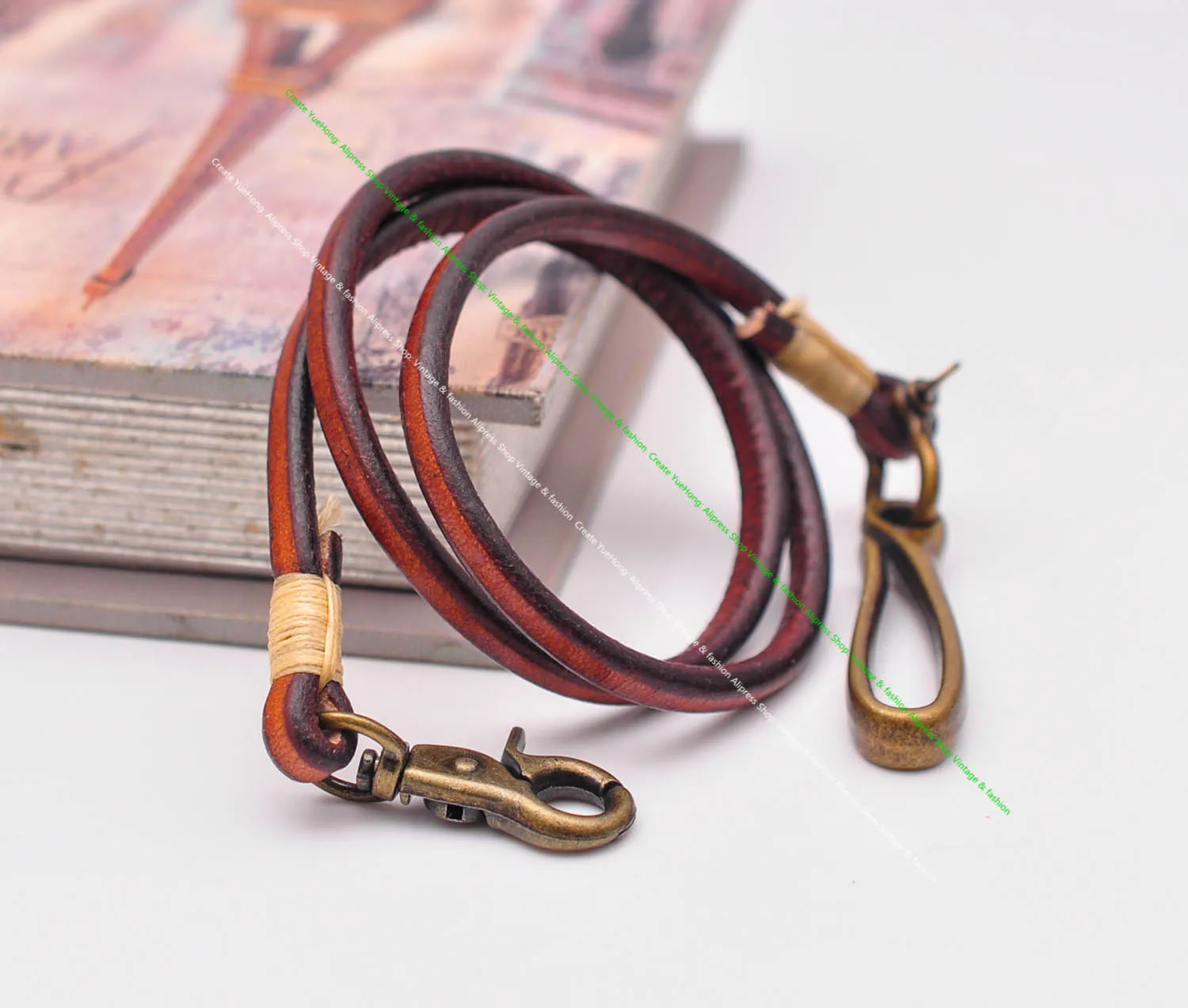 30" Retro Brown Handmade Long Punk Biker Motocycle Trucker 7*5mm Thick Plain Leather Keychain Jean Wallet Chain With Brass Hook - Image 4