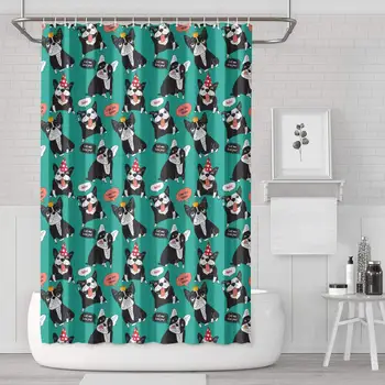 

Happy Pug Dog Hook Bath Curtain Polyester Fabric Lightweight for Bathroom,Printing Bath Curtains