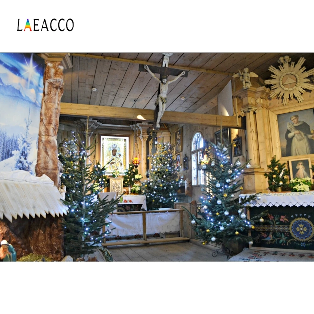 

Laeacco Christmas Tree Nativity Scene Christian Decor Photography Backgrounds Customized Photographic Backdrops For Photo Studio