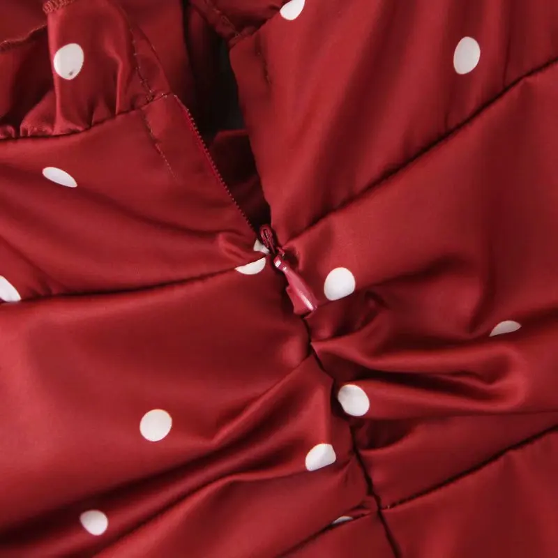 Для женщин бордового цвета, в горошек, Сексуальные вечерние платье романтическое с низким вырезом на спине с пышными рукавами трапециевидной формы мини рождественское платье LJPZ9149