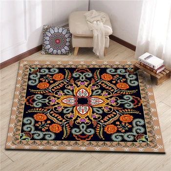 

Persian Style Area Rugs Living Room Sofa Table Flower Decor Square Carpet Bohemian Bedroom Bedside Kitchen Non-Slip Floor Mats