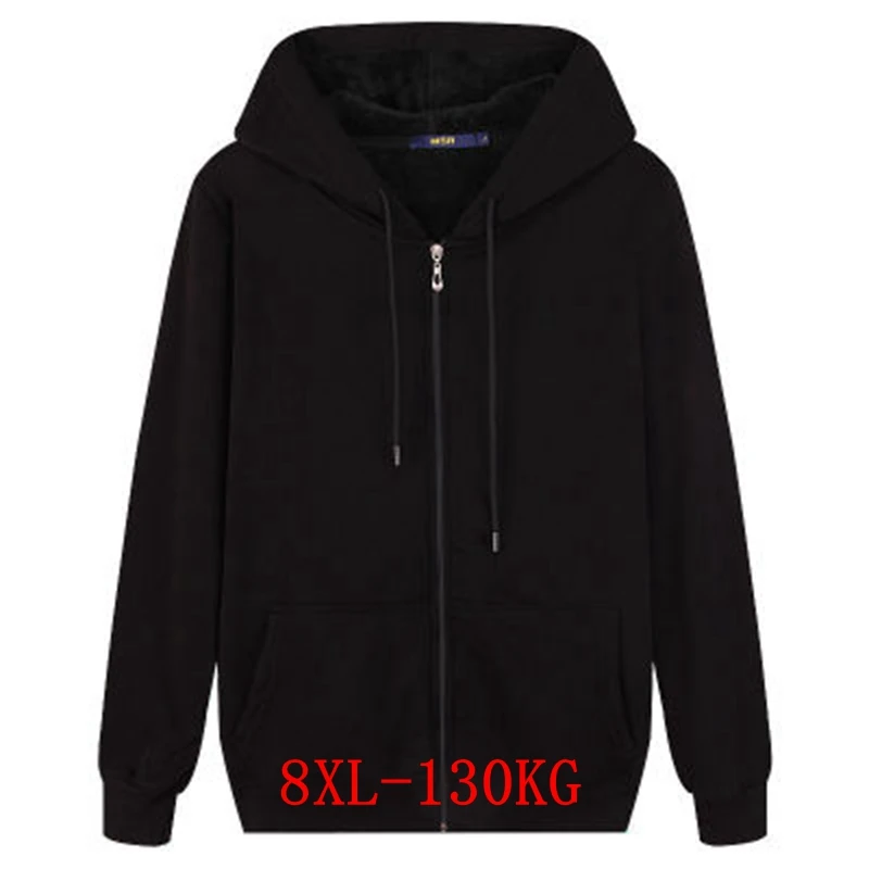 

Autumn and winter men's large size hooded sweatshirt long sleeve zipper 5XL 6XL 7XL 8XL cool running warm cotton large size blac