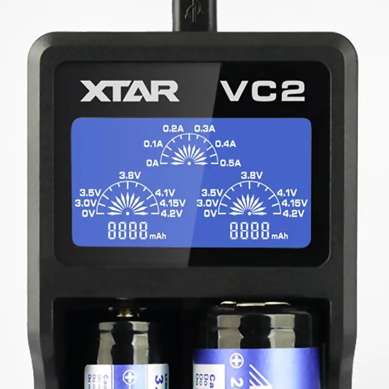 XTAR VC2 Portable Li-ion Battery Charger NiMH Battery Charger Battery Charger 2 Slots Smart LCD Lithium Nickel-hydrogen Battery
