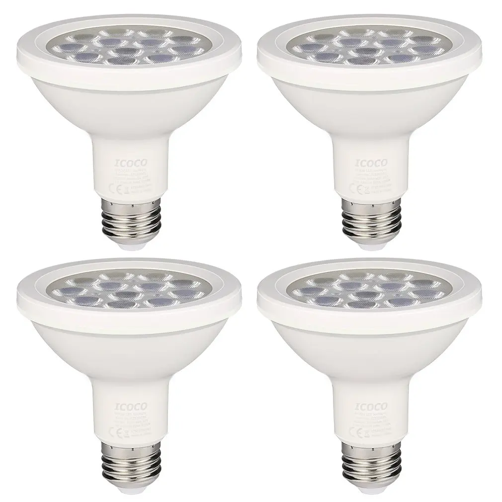 

ICOCO 4PCS PAR30 12LED 12W Dimmable Short Neck 1000LM 3000K Warm White Spotlight LED Bulb Quivalent for 75W Halogen Bulb