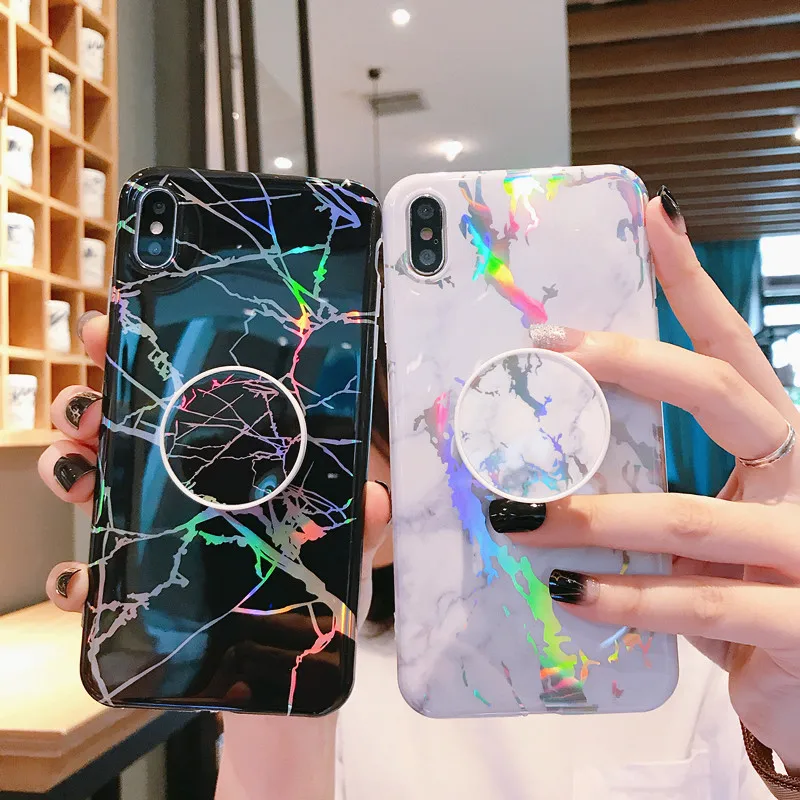 Лазерный цветной мраморный чехол для samsung Galaxy Note 10 Pro S10 S9 S8 Plus S10e Note 9 8 S7 Edge с складной держатель чехол