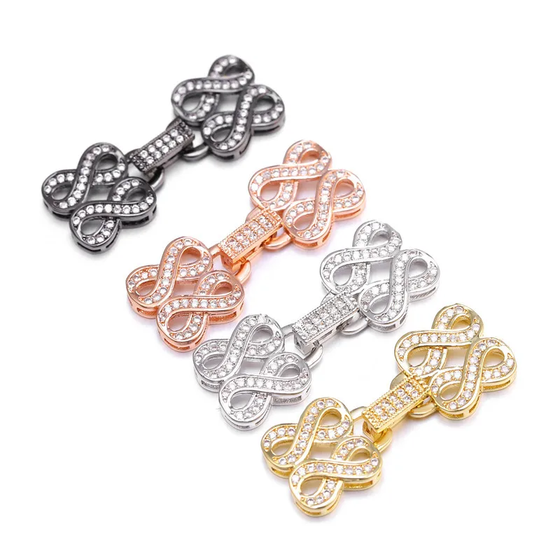 

New DIY Jewelry Find Making Accessories Copper Micro-inlaid Zircon Bow-shaped Sweater Chain Necklace Parts CZ Connectors Button