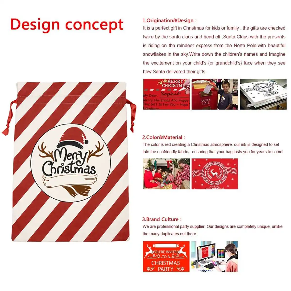 New Year Gift Santa Sacks Personalized Large Santa Claus Bag Custom Christmas Canvas Gift Bags Drawstring Cotton Santa