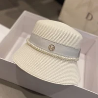 New Women's Sun Hats Summer Elegant Pearl  Bow Straw Hat Fashion Foldable Boater Hat Cap Holiday Audrey Hepburn Beach Hat 4