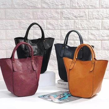 

New Vintage Leather Luxury Handbag Women Bag Euro Design Brand Women Shoulder Bags Large Capacity Tote Bucket Bags for Women Sac