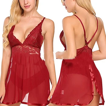 

Summer Sleepwear Personality Lingerie Lace Mesh Yarn Perspective Sleepwear Open Back Sexy Woman Clothing