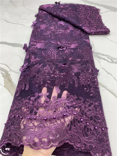 PGC African 3D Mesh Lace Fabric Embroidery African French Lace Fabric 2021 High Quality Lace With Beads Wedding Sewing YA4178B-1 african lace fabric6