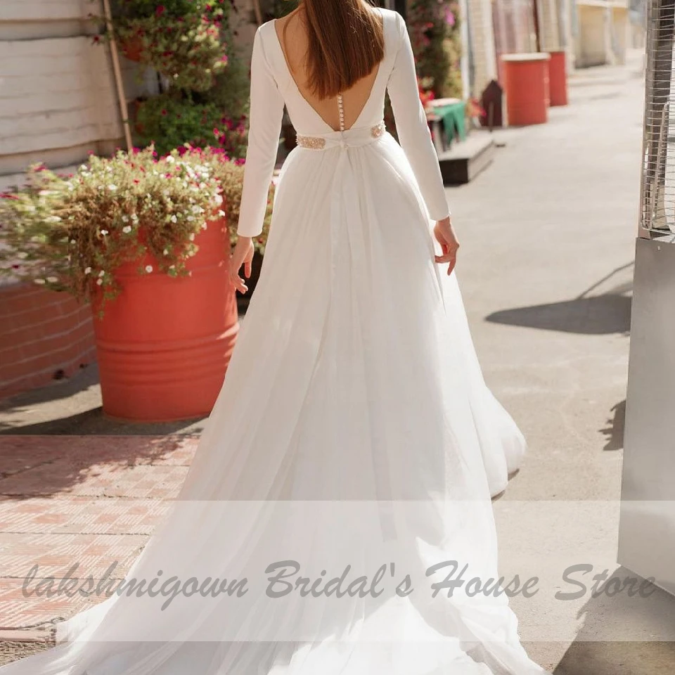 Hochzeit свадебное платье принцессы атласное с длинным рукавом сексуальное свадебное платье женские свадебные халаты с поясом Vestidos Novia