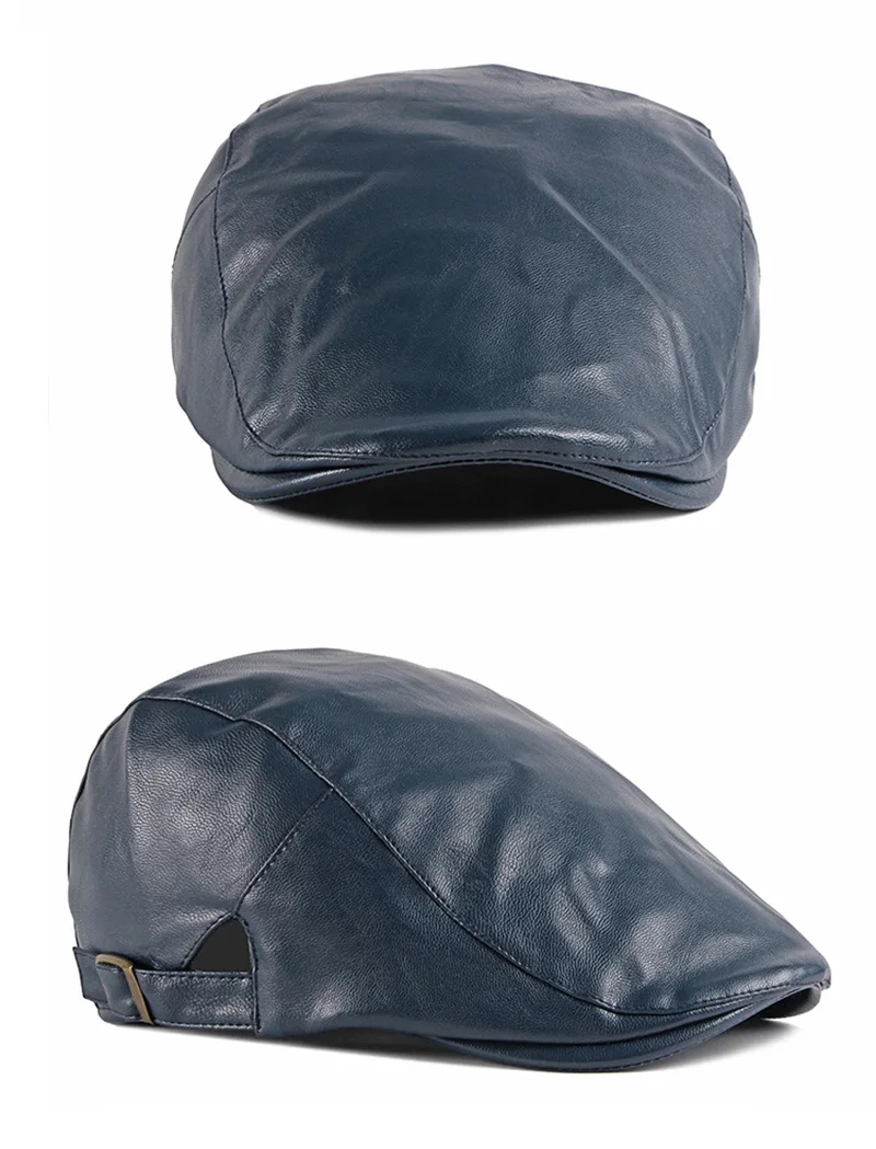 PU Leather Beret Hat For Men Imitation leather Herringbone Berets  Flat Peaked Forward Cap Women Solid Black Red Newsboy Hats