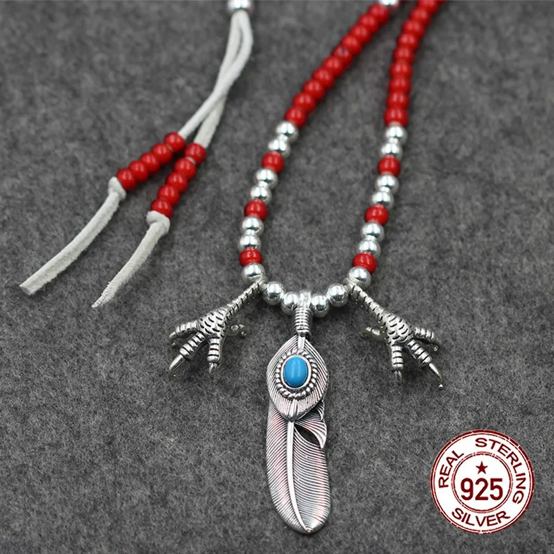 

925 sterling silver necklace personality fashion classic Indian style high-end feather flying eagle claw shape to send a gift
