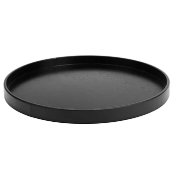 

27CM Wooden Round Black Anti-Slip Tea Tray Serving Table For Home Office Hotel Restaurant Fast Food Restaurant