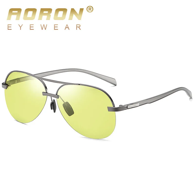 A4 Gun- Night vision Поляризованные очки Aoron для мужчин, высокое качество, для вождения, фотохромные очки для глаз, фирменный дизайн, полуоправа, стильные очки для ночного видения - Цвет линз: A4 Gun- Night vision