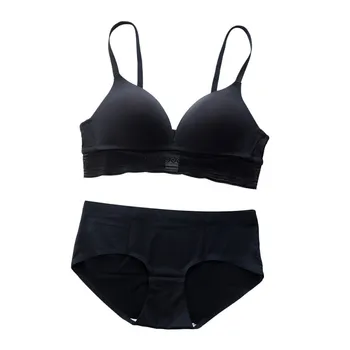 

Sexy Seamless Bra Set No Steel Ring Solid Color Triangle Cup Thin Underwear Breathable Gathered Lace Glossy Bra Set
