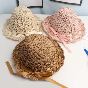 

Children Topee Summer Outing Versatile Summer Hat Korean-style Girls Handmade Foldable Beach Hat Bow Straw Hat