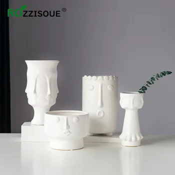 

Abstract Human Face Flower Pots Decorative Vases White Hydroponic Ceramic Vase Home Decoration Accessories Modern Nordic Design