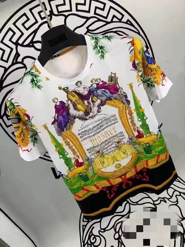 AH12138Fashion мужские топы и тройники Подиумные Роскошные известный бренд Европейский дизайн Короткие вечерние футболки с принтом мужская одежда