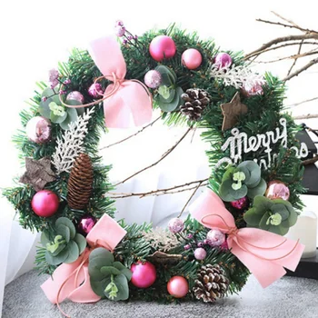 

15.7Inch Artificial Christmas Wreath Door Wall Ornament With Pine Cone Ball And Bowknot Gifts For Christmas Party