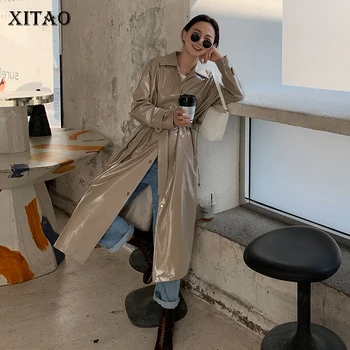 

XITAO Fashion Personality Trench Coat Women Single Breasted Loose Collect Waist Slim 2020 New Autumn Pu Coat Goddess ZP1514