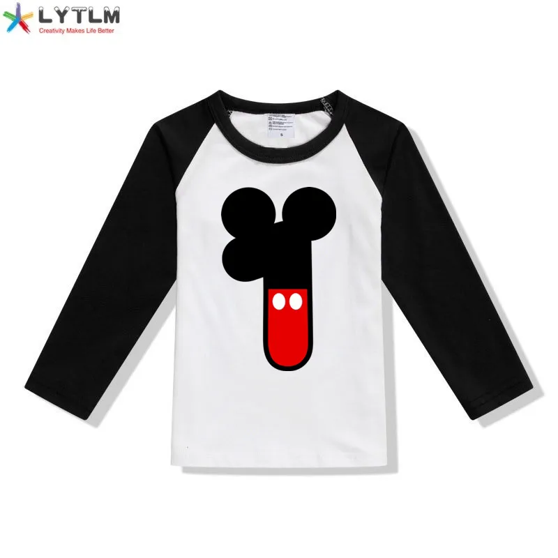 LYTLM рубашки для маленьких девочек топы для девочек 5-9 лет, футболка с длинными рукавами и рисунком детская одежда с дизайном «Микки», Детская футболка Anniversaire Enfant - Цвет: CX Raglan Black