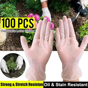 

100PCS/Set PVC Disposable Vinyl Latex Gloves Non-Slip Acid and Alkali Laboratory Rubber Gloves Household Cleaning Gloves