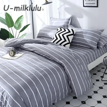 

Striped Printed Bedding Set Nordic Sheet Set Gray Duvet Cover Single Double Queen King Size Elastic Bed Set Pillowcases 4pcs