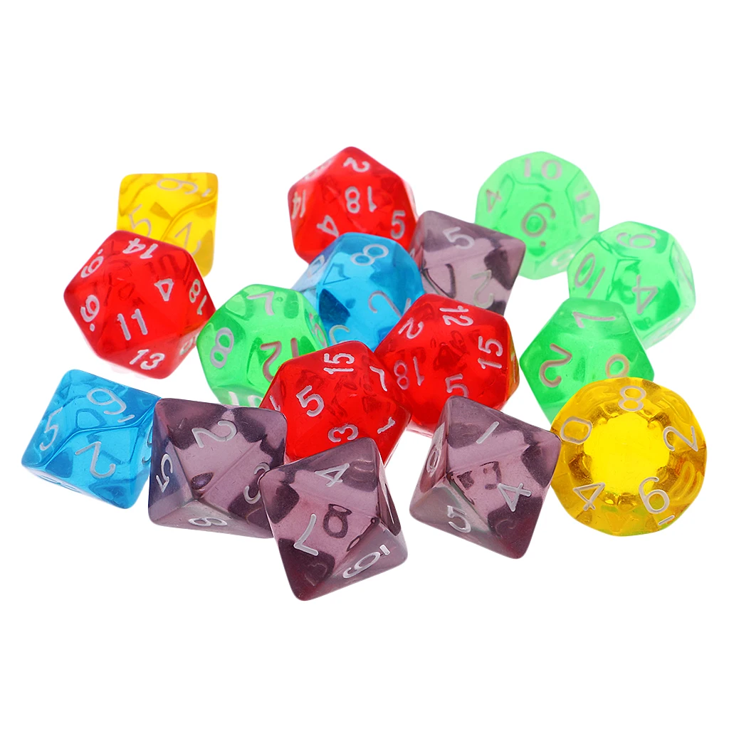 Set of 15/16/18/21 Pcs Acrylic 4/8-20 Sided Dice RPG Game Digital Dice D4/8-D20 with Bag for Pub Club Family Party Games Supply