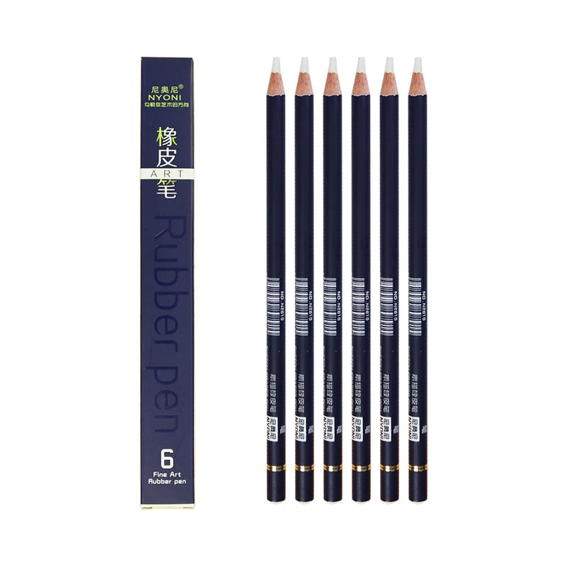 

NYONI N2810 Rubber Pen Eraser Pencil 6pcs/set Highlight Modeling Rubber Pencil Revise Details Eraser Pen For Drawing Supplies