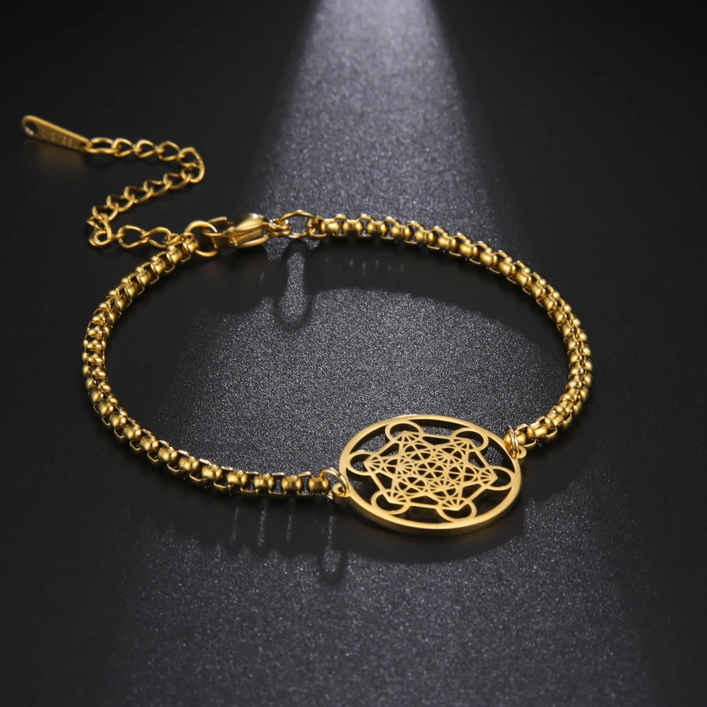 Bracelet Jewelry Skyrim Archangel Metatron Cube Bracelets Women Men Sacred Geometry Box Chain Bracelet Stainless Steel Amulet Religious Jewelry