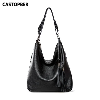 

Women's Large Capacity Shoulder Handbags Cow Genuine Leather Ladies Tote Bags Casual Female Purse New Designer Tassel Famous Bag