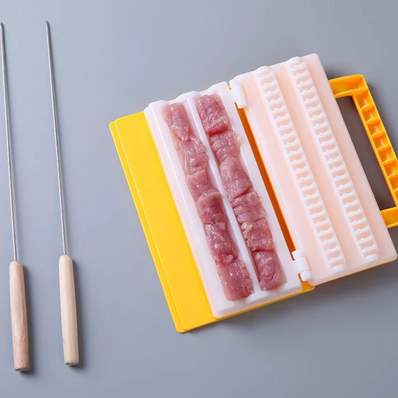 Barbecue Skewers Double Row BBQ Meat Skewer Machine Multifunctional Reusable Plastic BBQ Skewer Maker Kebab Tool Kitchen Accessories Camping