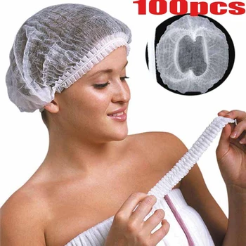 

100pcs Hot White Disposable Hair Nets Spray Tanning Hair Net Catering Mob Caps Fake Tan party hat