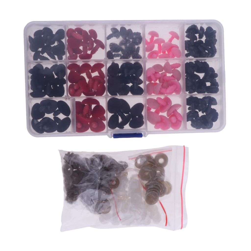 132 Pieces Plastic Safety Nose For Bears Soft Toys Snap Animal Dolls Crafts~11-16mm Diameter Black &Red & Pink
