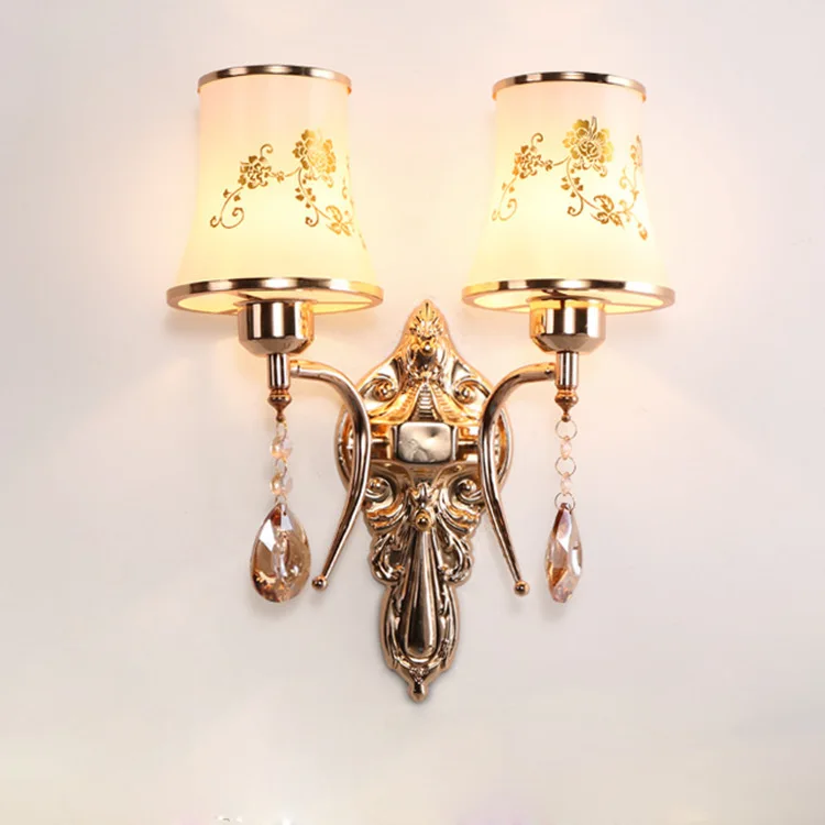 

Wall lamp bedside lamp European modern simple wall lamp double head warm bedroom living room Corridor Hotel glass lamp