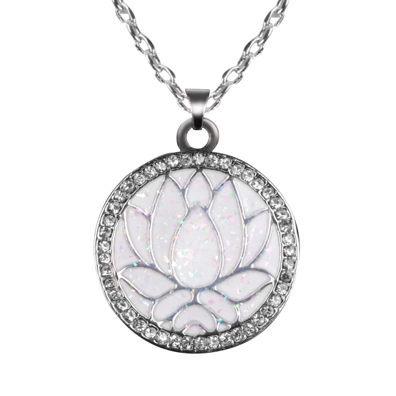 

Hot Sell Elegant White/Blue Round Lotus Flower Hollow Pendant Necklace For Women Fashion Wedding Party Jewelry