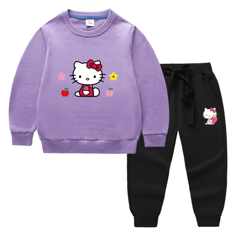 thumbnail image 1 of Hello kitty primavera y otoño nuevos niños usan pantalones de suéter para niños conjunto de dos piezas conjunto de manga larga de algodón sólido para bebé, 1 of 5