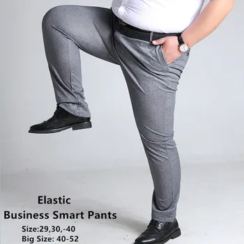 

Plus Size Mens Trousers Casual Pants Grey Black Dark Blue Elastic Straight Business Men Big 44 46 48 50 52 140KG Trouser Pant