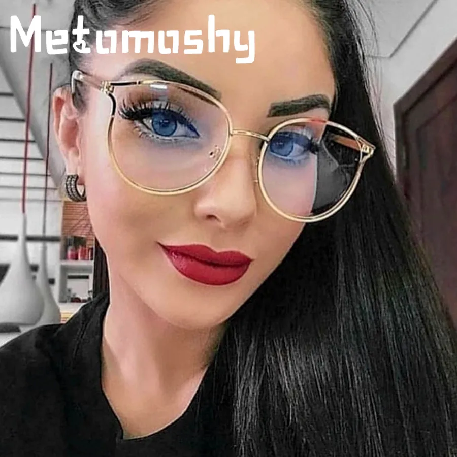 

New Fashion Cat Eye Glasses Frames Men Women Big Metal Frame 2019 Round Retro Optical Computer Goggle Protection Glasses Oculos