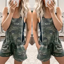 Summer New Style Women's Loose Casual Polyester Printing Strap Drawstring Elastic Waist Pocket Jumpsuit Streetwear Overalls