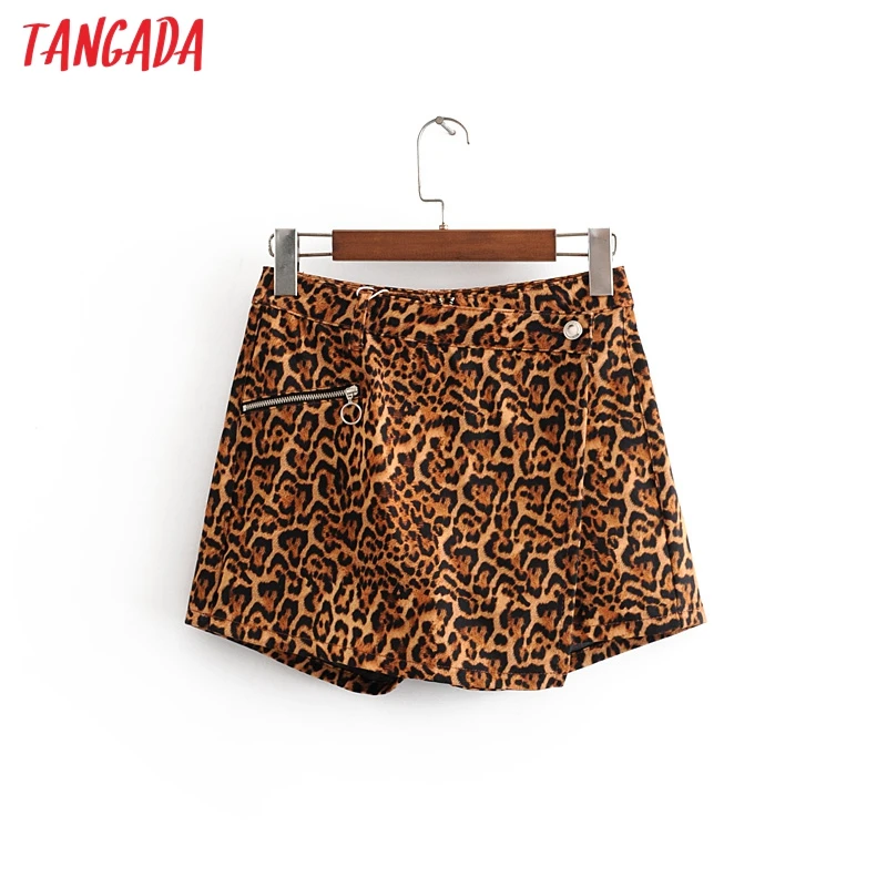 

Tangada women animal print leopard shorts skirts design buttons zipper female chic shorts pantalones cortos 3H28