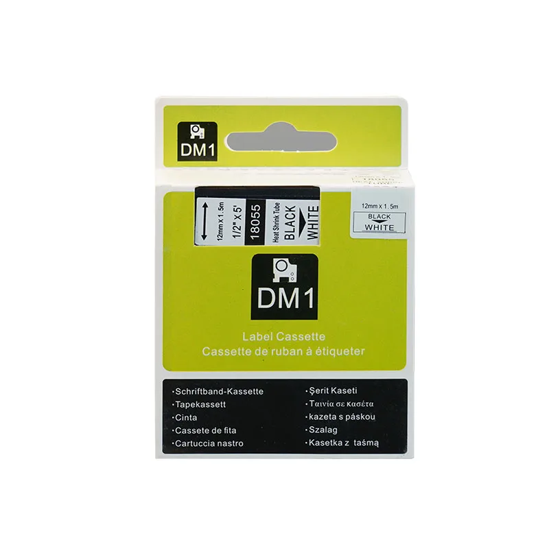 

DYMO Compatible RhinoPRO 12mm Heat Shrink Cable Label Tube 1/2'' black / white 18055 RS7W