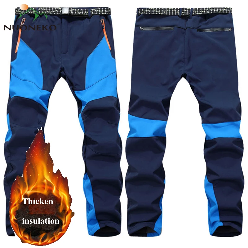 Men Winter Fleece Trekking Pants Outdoor Hike Camping Waterproof Breathable Climbing Softshell Trousers hiking pants fleece pants