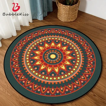 

Bubble Kiss Round Carpet For Living Room Nordic Retro Orange Green Mandala Color Mandala Soft Non-Slip Rug For Bedroom Decor Rug