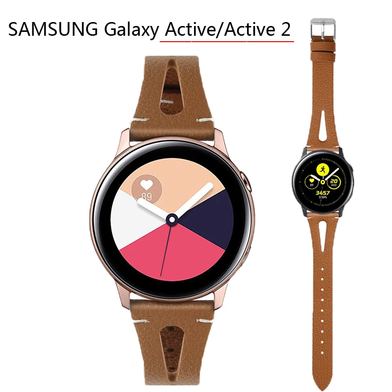 Ремешок кожаный для наручных часов samsung galaxy watch active/active 2 сменный Браслет 42 мм 40 44