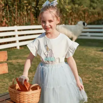 

2020 Girls Princess Summer Shirt+skirt New Style Children's Air Ruffle Skirt Set Little Girl's Puffy Mesh Skirt 2 Pcs Set